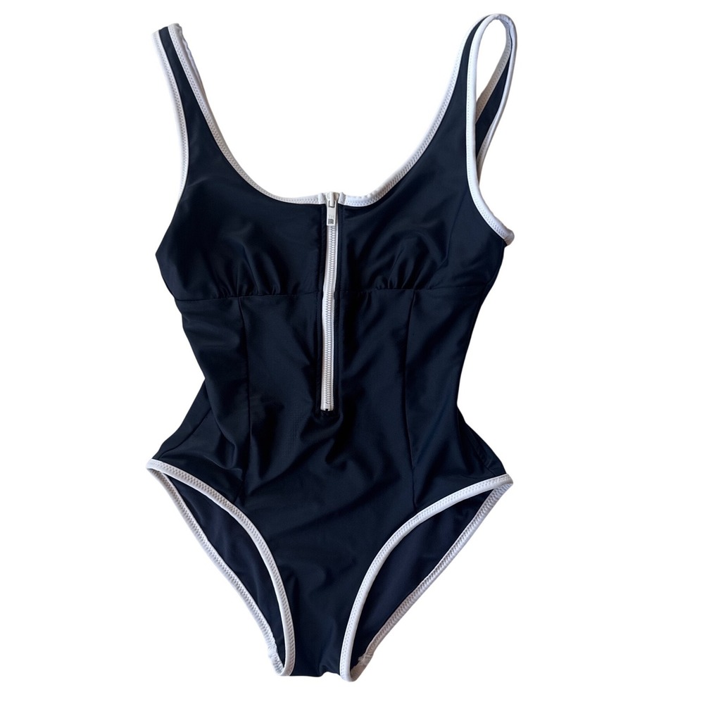 Tommy Hilfiger Swimsuit One Piece Womens XS Navy Blue Front Zip Scoop Back